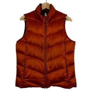Eddie Bauer Goose Down Women's Size M Puffer Vest Orange Full Zip Zipper Pockets